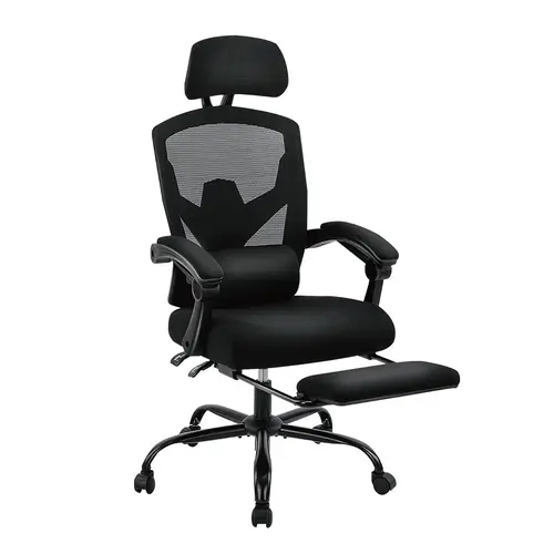 Sweetcrispy Sturdy Modern Ergonomic High-Back Mesh Home Office Chair - Adjustable Reclining Angle, Supportive Sitting, Foot Rest for Reading Computer Desk Use