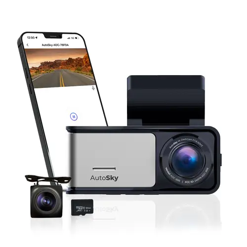 AutoSky 4K Dash Cam Built-in WiFi GPS Includes 64GB Memory Card Car Dashboard Camera Recorder with UHD 2160P, IPS Screen, 150° Wide Angle, WDR, Night Vision