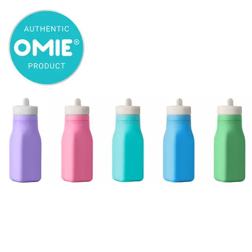 OmieLife 8.7oz 0.27lb Square Food-Grade Silicone Flip & Sip Straw Water Bottle - Leakproof, Reusable, Portable, BPA-Free, Toddler-Safe, Washable, Easy Grip, Can Lid, Built-In Handle, Compatible with OmieBox/TTS Kids Cup, School Water Bottle