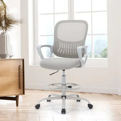 【Deal】Sweetcrispy Ergonomic Computer Desk Chair - Adjustable Swivel Drafting Chair with Flip-Up Arms, Adjustable Foot-Ring, Height Range for Bar Height Standing Desks, Adjustable Swivel Chair, Ergonomic Computer Chair