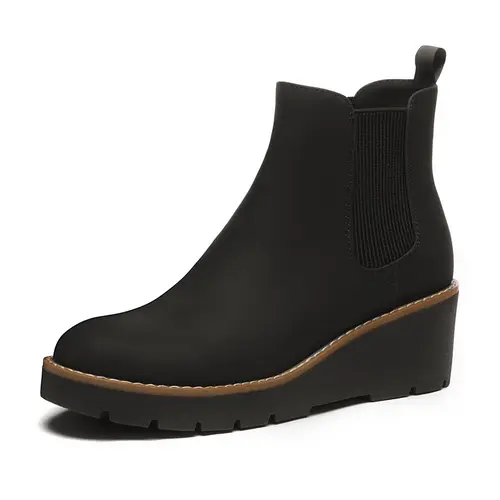Athlefit Women's Chelsea Wedge Boots Elastic Platform Lug Sole Slip on Wedge Ankle Booties boots  women winter boots Girl Walking Shoes Footwear Pu,sohochic