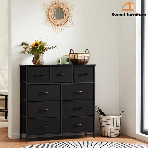 Sweet Furniture S - Modern Design Multifunctional Storage Cabinet, 9-Drawer Fabric Dresser Cabinet for Bedroom, Large Capacity Tall Chest Organizer with Fabric Bins, Fabric Dresser Cabinets