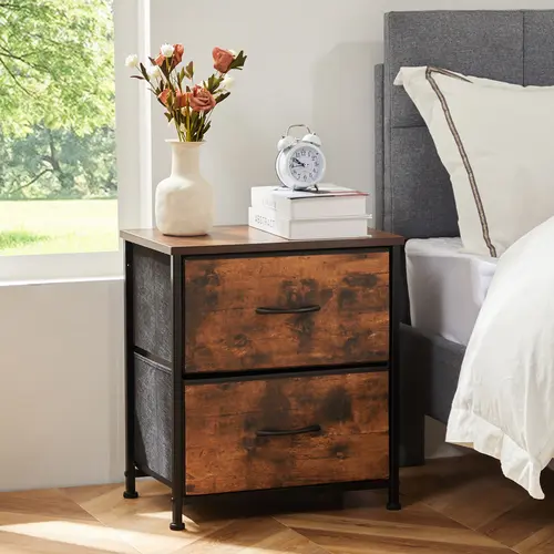 Nightstand with 2 Fabric Drawers, Tall Nightstand, Dresser,  End Table, Bedside Table, Bedroom Furniture for Living Room, Entryway, Nursery, Closet
