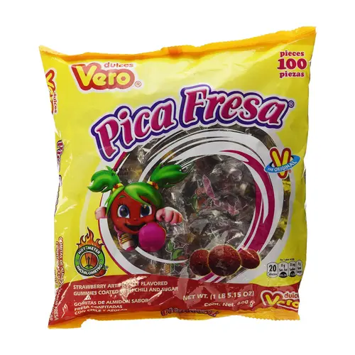 Vero Pica Fresa Candy (100 Pack) - Spicy Strawberry Mexican Candy, Chili-Coated Chewy Treat, Dulces Mexicanos, Sweet and Tangy Snack