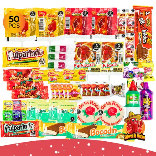 Mexican Candy Mix 50pcs - Spicy or Non-Spicy Dulces Mexicanos Pica Fresa Mazapan Pelon Pelo Rico Vero Lollipop Pulparindo Lucas Sweet Snack Assorted Blue Sour Raspberry Traditional