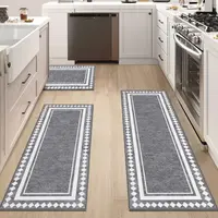 LOKHOM 3-Piece Polyester Modern Bohemian Floral Rug Set - Non-Slip Rubber Backing, Waterproof, Stain-Resist, Flat Weave Runner, Durable Machine Washable House Decor for Kitchen, Laundry Room, Machine Washable Rug, Modern Bohemian Rug