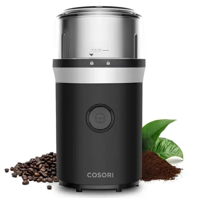 COSORI Electric Coffee Espresso Grinder - No Plastic Coffee Maker, 304 Food Grade Stainless Steel Blades, 12+Cup Capacity, 120V 200W, 50ml Per Cup, Black