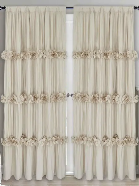 HIG Farmhouse Ruffle Window Curtains with Blackout Liner Handmade Bow Ties Drapes 2 Panels Set curtain livingroom curtain edges (100x84 size only one panel)