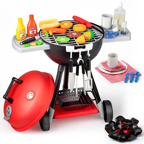 34Pcs Portable Grill Cooking Toy Set BBQ Grill Set For Christmas New Year Gift Kids Outdoor Play toys boys Christmas & Portable Grill Toy Set