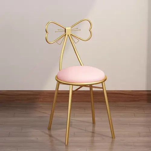 CNCEST Butterfly Vanity Chair Pink Velvet Cushion Cosmetic Chair Golden Frame Bow tie Makeup Leisure Girl Room Accessories Decor Cute Princess Chairs,sohochic