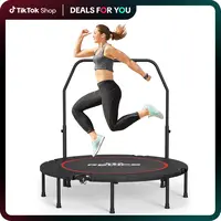 48-Inch Stainless Steel Rebounder Trampoline - Fitness Trampoline Gym Equipment with 5 Different Levels of Handrail Height (31″/34″/37″/41″/44″), Oxford Safety Pad, Waterproof Mat, 440 Lbs Capacity, 12 Months Support for Jump Training & Home Use