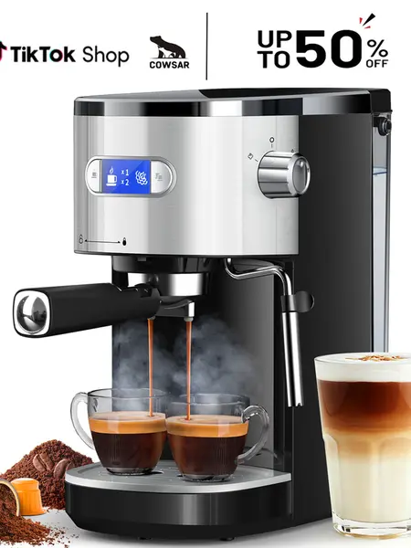 COWSAR Semi-Automatic Espresso Coffee Machine - Pump Pressure 20Bar, Nespresso Capsule Compatible, 45oz Removable Water Tank, Milk Frother Steam Wand, Compact Small Footprint, 1350W Home Use for Home Users (Thicker Oil Layer)