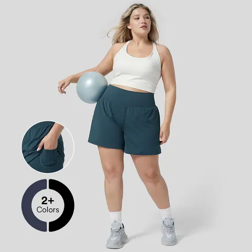 Halara Super High Waisted Back Pocket & Side Hidden Pocket 2-in-1 Yoga Plus Size Shorts 4''-Longer Length #BackToSchool