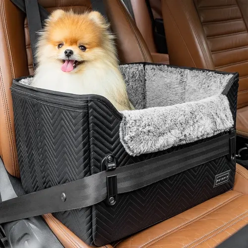 PETSFIT Small Dog & Cat Car Seat Carrier - Waterproof PU Leather, Patent Safety Buckles, Adjustable Clip-On Leash, Travel-Friendly for Pets Up to 25 lbs, Convenient Pet Car Accessory