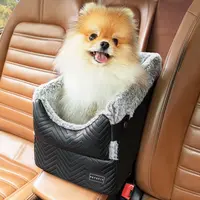 PETSFIT Center Console Dog Car Seat with Safe Protection Hooks, Pet Car Seat with Upgraded Safety Tethers, Washable Cushion, Console Dog Car Seats for Small Dogs Up to 10 Lbs(Black)