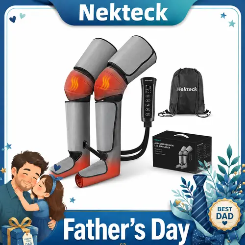 Nekteck Leg Massager for Circulation and Pain Relief Air Compression Foot Calf Thigh Massager with 2 Heat and 3 Vibration 6 Modes 3 Intensities