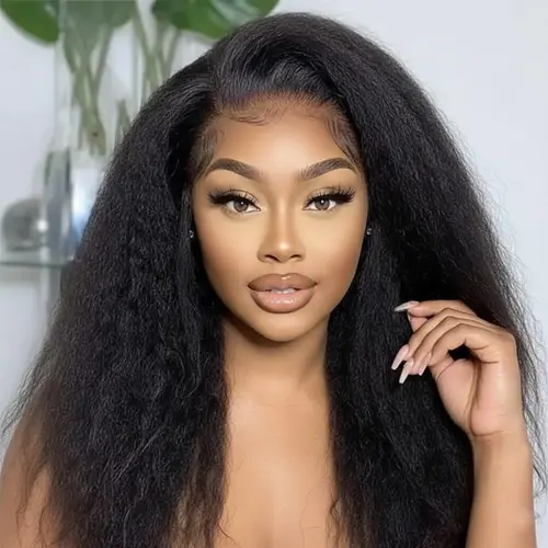 BLING HAIR Female 13x6 Human Hair Wig - Yaki Straight, Glueless, 13x6 HD Transparent Lace Front, Pre-Plucked for Back to School sohochic