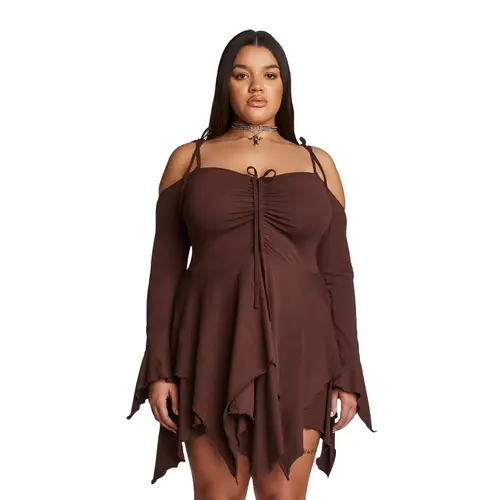 Plus F is For Fairies Handkerchief Dress - Brown