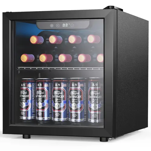 COWSAR Bar Fridge Beverage Cooler - Compact Design Mini Fridge with Glass Door, Adjustable Shelving, Freestanding for Beer/Wine Chill, Cool Drinks, Fits Small Spaces (12-Bottle, 48-Can Capacity)