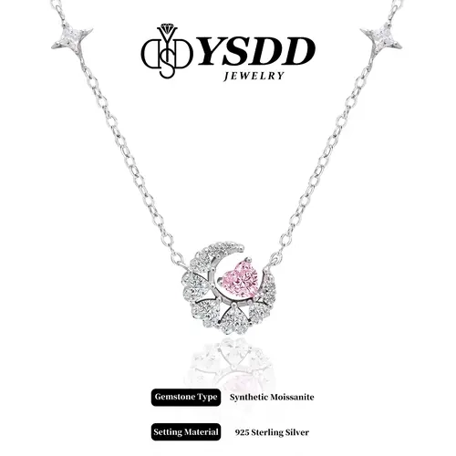 【#257 Sailor Moon】Sakura Pink vvs Synthetic Moissanite Heart Necklace in 925 Sterling Silver 1/2Carat Mother's Day gift with gift box for women Heart pendant for love