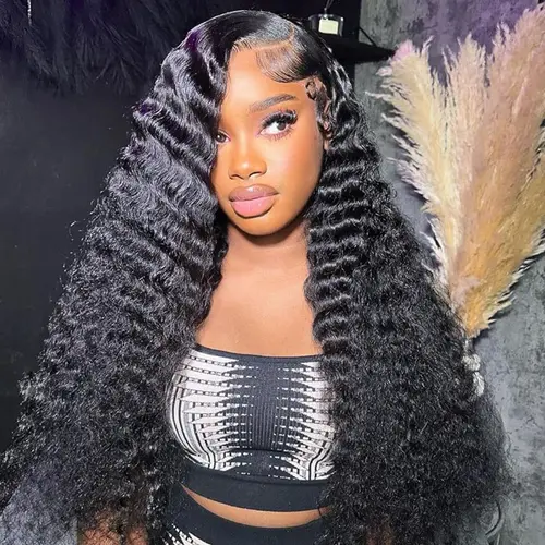 BLING HAIR Women's Brazilian Wave Human Hair Lace Front Wig - 13x4/13x6 Transparent Cover Lace, Curly, Heat Resistant, Back to School Fashion Accessory, Curly Hair, Deep Wave Wig sohochic