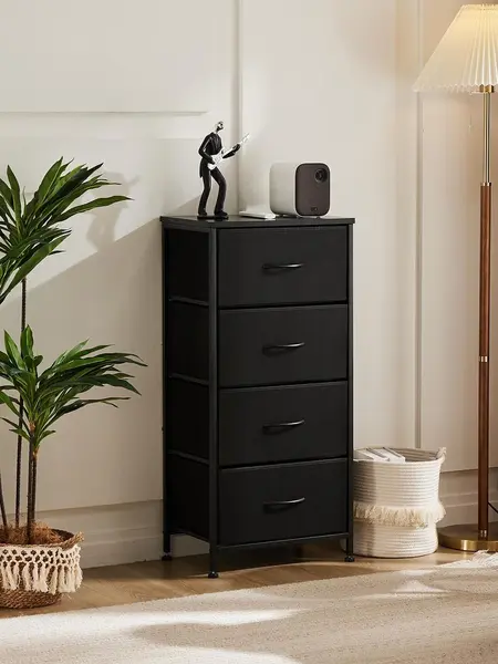 Sweet Furniture S 4-Drawer Skinny Fabric Dresser - Indoor Furniture Cupboard with Modern Vertical Drawers and Storage, Bedroom Decor Accent Sideboard for Home Apartments