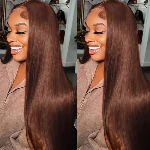 Bling Hair Chocolate Brown Straight 13x4 Lace Frontal Human Hair Wigs 180 Density Dark Brown Glueless Brazilian Virgin Hair Pre Plucked Natural Hairline for Women backtoschool, Wigs Human Hair, Lace Front Wig sohochic