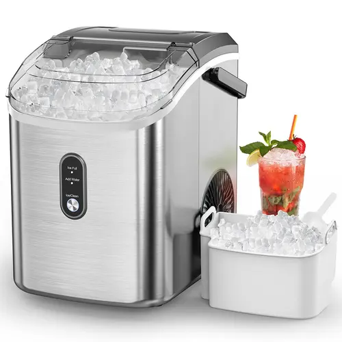 COWSAR Nugget Ice Maker Countertop,33lbs/Day, Pellet ice Maker, a Basket in 1.5 Hour, Self-Cleaning, One-Click Design, Compact Crushed Ice Maker with Chewy Ice for Home Bar Party, Nugget Ice Machine, Ice Cubes Maker