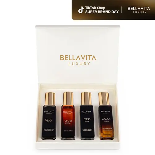 BellaVita Luxury's Perfume Gift Set for Men | 4 Luxury Minis | Long Lasting | G.O.A.T, Oud, CEO Man, Klub Man| Eau De Parfum | Portable Perfume Kit | Perfect Gift for Men