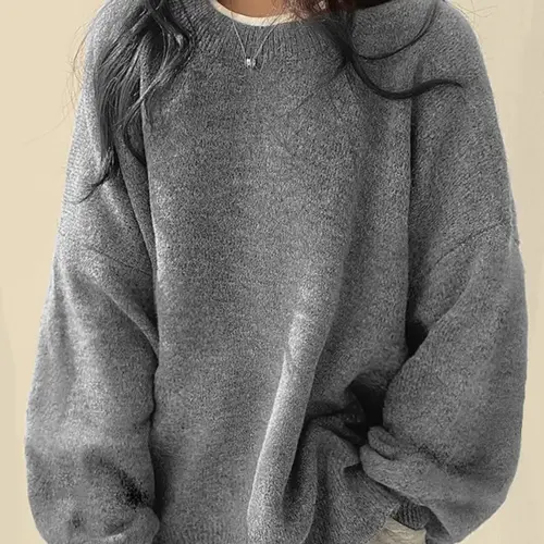 Women's Drop Shoulder Split Hem Sweater, Casual Long Sleeve Round Neck Jumper, Women's Knitwear Top for Fall & Winter, Sweaters for Women