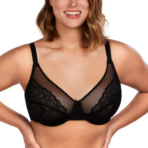 LIVE HSIA Enchante Unlined Floral Soft Lace Comfort Mesh Plus Size Full Coverage Underwire Minimizer Bra