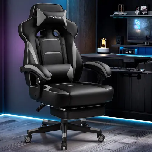 GTPLAYER Gaming Chair with Footrest, Big and Tall Game Chair 350lb Racing Style Computer Chair, Ergonomic Executive Office Chair High Back with Lumbar Support and Recliner, Recliner Gaming Chair, Pu Leather,summerwins