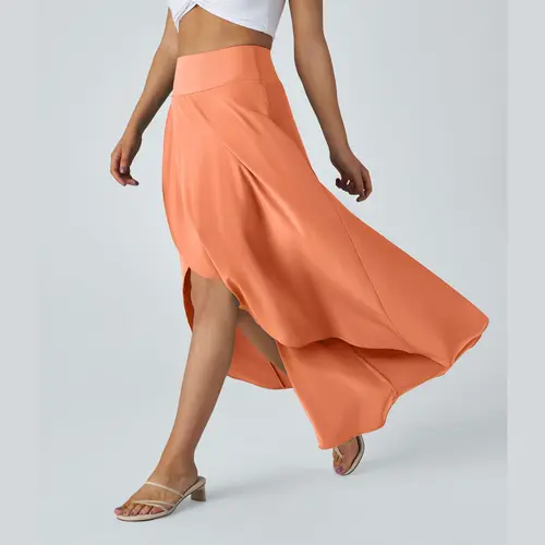 Halara Breezeful High Waisted High Low Ruffle 2-in-1 Flowy Quick Dry Casual Regular Maxi Skirt #BackToSchool