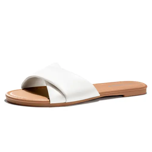 FITORY Women's Slide Sandals in Soft Leather, Comfortable Flat Casual Slippers for Summer Footwear, Shoe, Sandals For Women, Slippers For Women,shoes for back to school,back to school shoes,sohochic