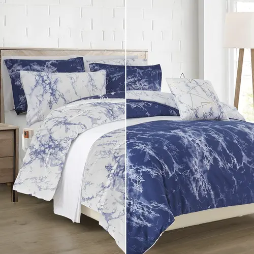Elegant Comfort 10-Piece Reversible Marble Print Comforter Set – Stylish Design with 6-Piece Sheet Set & Double Sided Storage Pockets