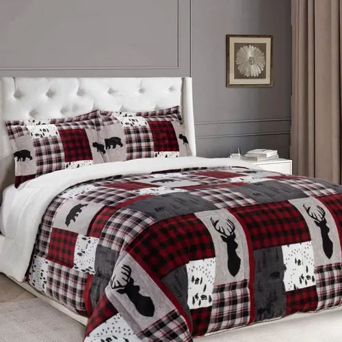 Elegant Comfort 3-Piece Patch Micro-Suede Reversible Sherpa Comforter Set – Patchwork Design, Cozy Soft Bedding