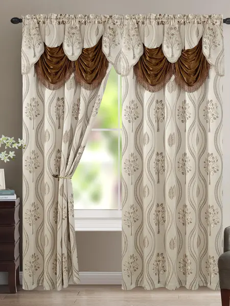 Elegant Comfort 2-Pack Aurora Curtain Panels with Attached Valance – Rod Pocket Design, 54in W x 84in L