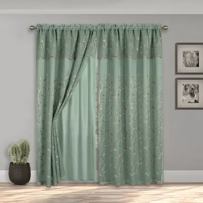 Elegant Comfort 2-Pack Lucia Curtain Panels with Attached Valance – Classic Rod Pocket Design, 54in W x 84in L
