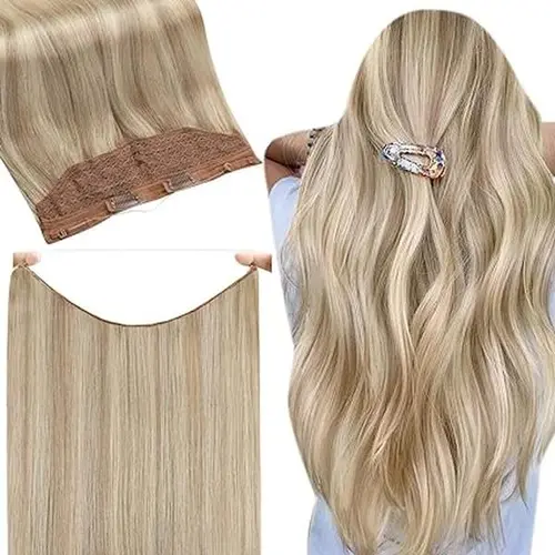 Full Shine Wire Weft Hair Extensions 1pcs 50g-120g Human Hair Invisible Fishing Wire Adjustable Flip In Hair Extensions for Added Length and Volume FallPicks #SohoChic #tiktokshopstockup