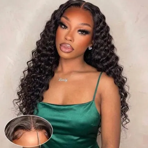 BLING HAIR Female Glueless Human Hair HD Lace Closure Wig - 9x6/7x5/6x4 Deep Wave, 180% Density, Ready to Wear, Heat Resistant, Curly, Back to School sohochic