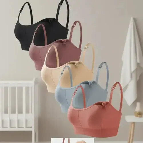 5pcs/7pcs Seamless Nursing Bra Set, Maternity Underwear, Adjustable Straps, Comfortable Sleeveless Design, Ideal for Pregnant Women & Breastfeeding Moms, Pregnancy Maternity Bra, Maternity Bras For Breastfeeding