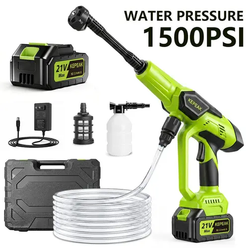 【ToolUpgrade】KEPEAK 1500PSI Cordless Pressure Washer Machine, Water Squirter, Water Blaster Portable Power Washer Handheld High-Pressure Car Washer 6-in-1 Adjustable Nozzle for Car/Garden/Outdoor Cleaning,Perfect Gift Ideas