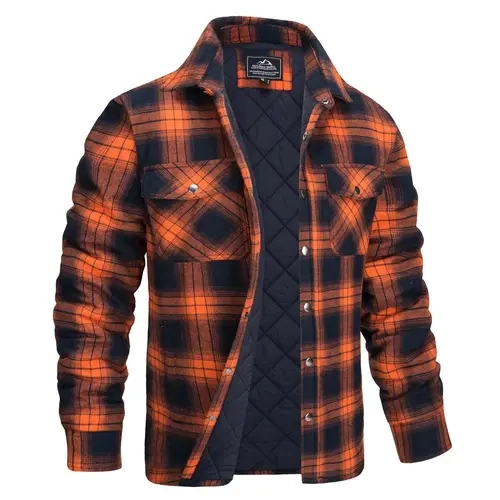 MAGCOMSEN Men's Collared Neck Checked Cotton Quilted Flannel Coat - Lightweight, Thick Padded, Button-Down, Long Sleeve, Pocketed, Polyester Interlayer, Fashion Business Casual Winter Thanksgiving Outwear,sohochic
