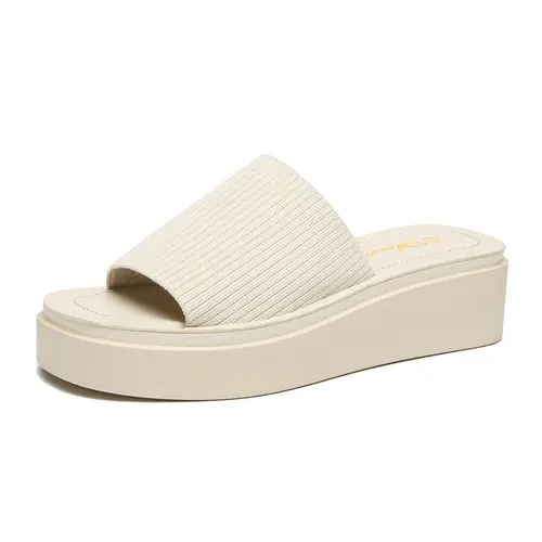 Athlefit Women's Solid Chunky Sole Open-Toe Slip-On Beach Slides Sandals - Polyurethane Platform Lift Casual Walking Shoes for Summer, US6,sohochic