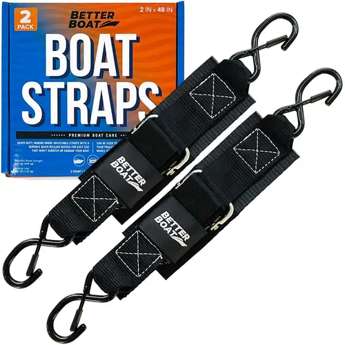 Better Boat Premium Adjustable Motor Straps, 2-Pack 2"x48" Heavy-Duty Manual Buckle Tie-Downs, UV-Resistant Boat Trailer Accessories, 300lb Working Load, Easy Quick Setup, Secure Gentle for Transom, Jet Ski Use, Satisfaction Guaranteed