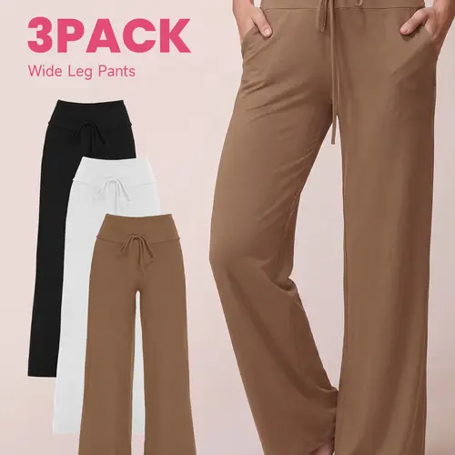 SHOWITTY 3 Pack Women's Wide Leg Pants with Pockets – High Waisted Loose Fit Sweatpants for Yoga, Workout & Lounge #tiktokshopsummersale