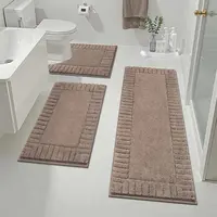 [SeptemberStockUp] HEBE Bathroom Rugs Sets 3 Piece Bathroom Shower Rugs with U-Shaped Contour Toilet Mat Absorbent Microfiber Plush Bath Mats Non Slip Bath Rugs Machine Washable Shaggy Bath Mat Set summerwins