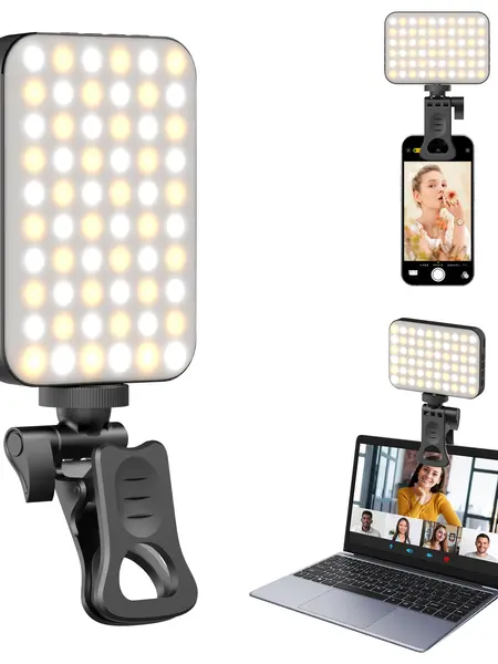 Rechargeable Selfie Light, Clip Fill Light for Phone Laptop Tablet Portable Light for Video Conference Live Streaming Zoom Call Makeup Picture (Black)