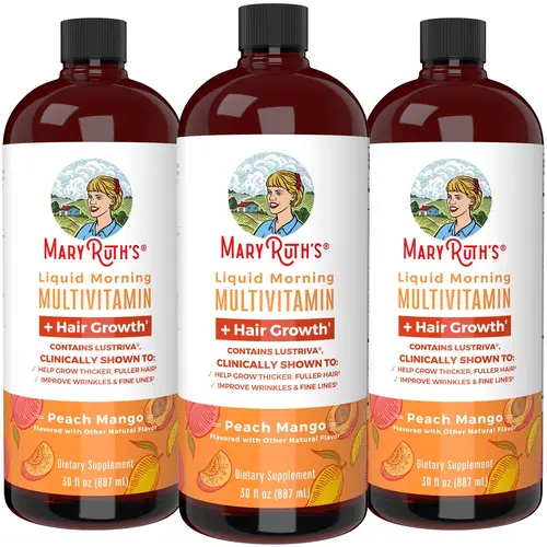 MaryRuth's Liquid Multivitamin +  Hair Growth - Clinically Tested Lustriva for Thicker Hair in Women - Improve Facial Wrinkles - Vegan - 3-Pack, 30 Oz