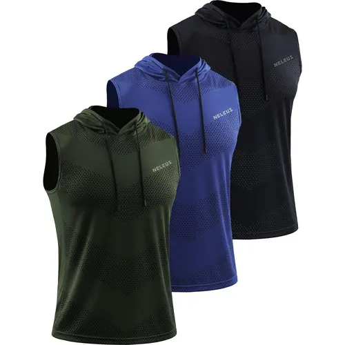 Neleus Men's 3 Pack Workout Clothes, Hooded Sleeveless Dry Fit Athletic Sports Vest for Running and Boxing, Polyester, Vests, Athletic Sleeveless Men's Sports Vest tiktokshopbacktoschool